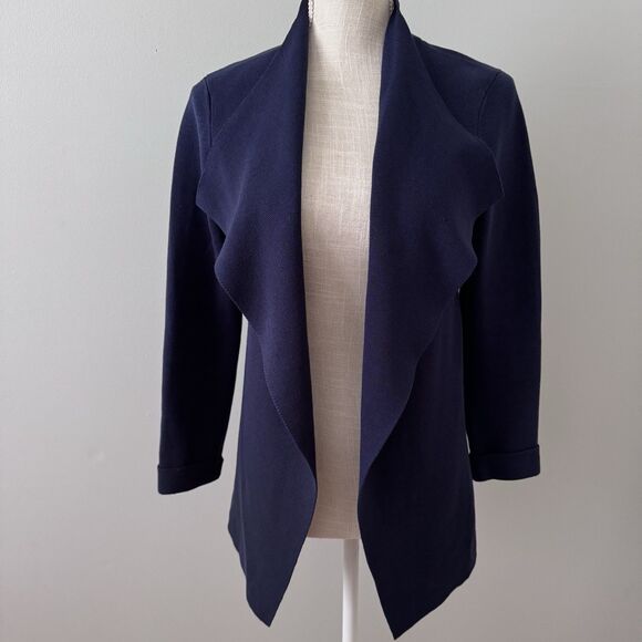 Eileen Fisher Navy Blue Silk Cotton Knit Open Front Cardigan‎ - Picture 1 of 6